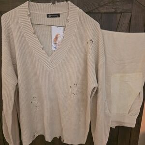 Women's Beige Distressed Sweater